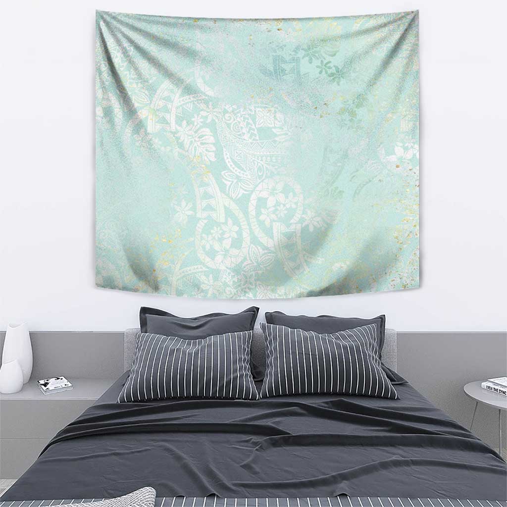 Polynesian Tiare Monstera Seafoam Green Tapestry Liquid Style LT01 - Polynesian Pride