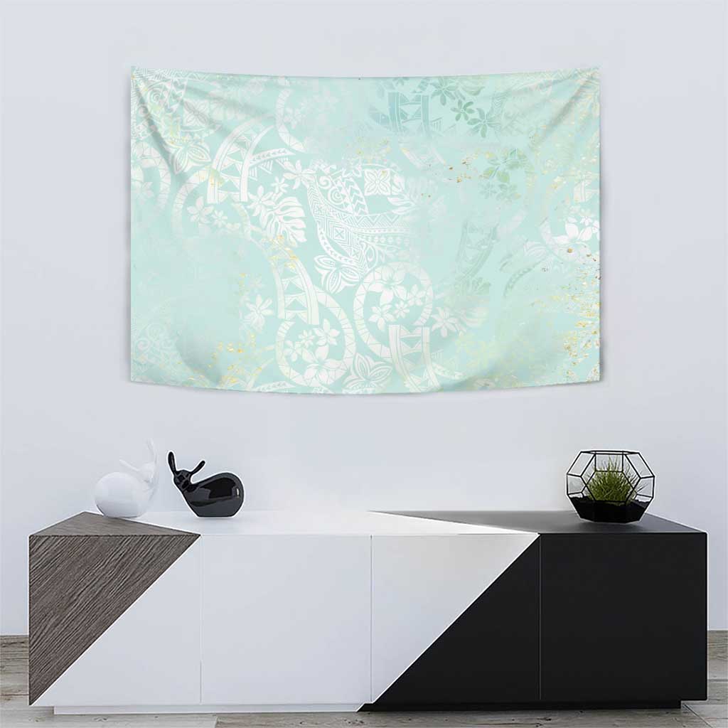 Polynesian Tiare Monstera Seafoam Green Tapestry Liquid Style LT01 - Polynesian Pride