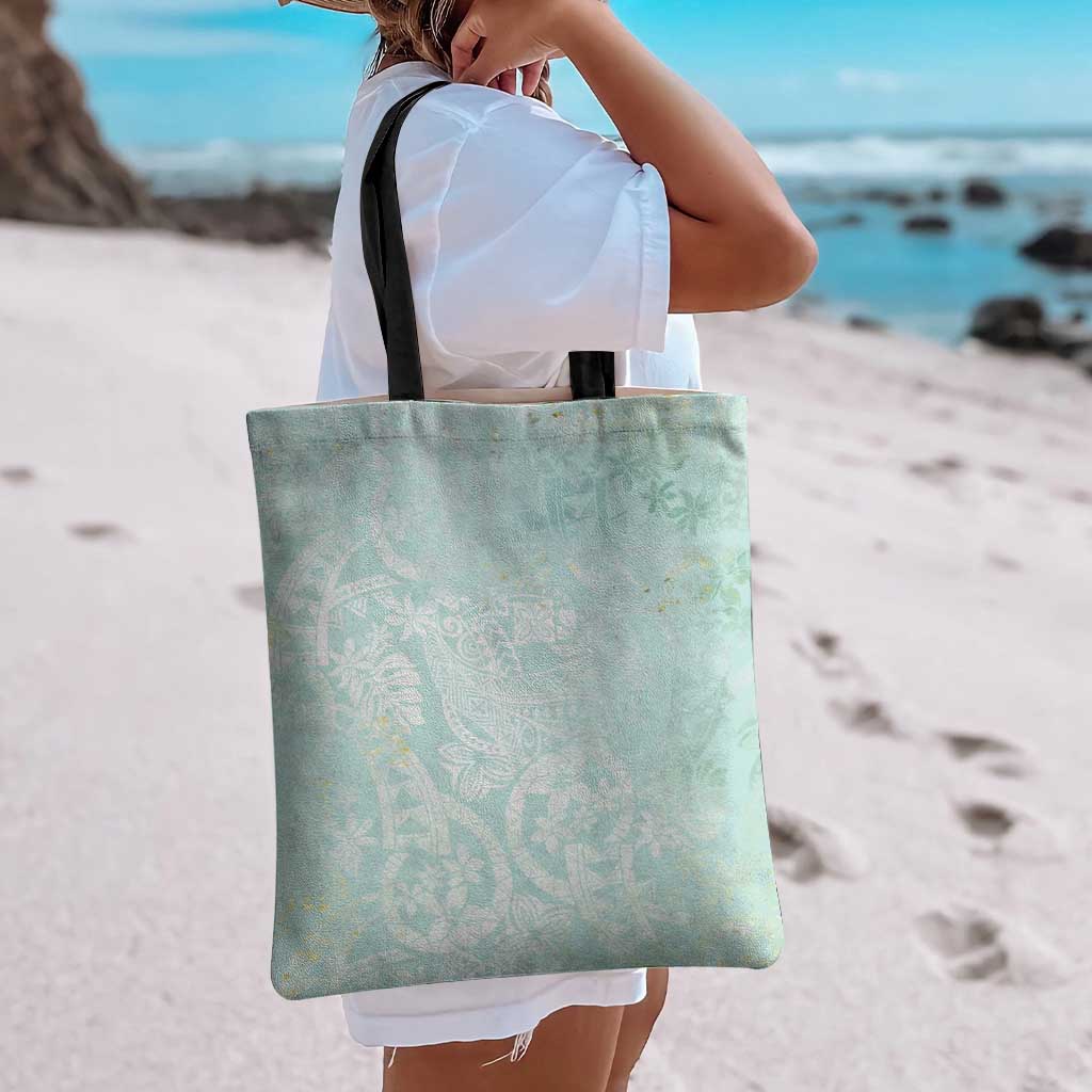 Polynesian Tiare Monstera Seafoam Green Tote Bag Liquid Style LT01 - Polynesian Pride