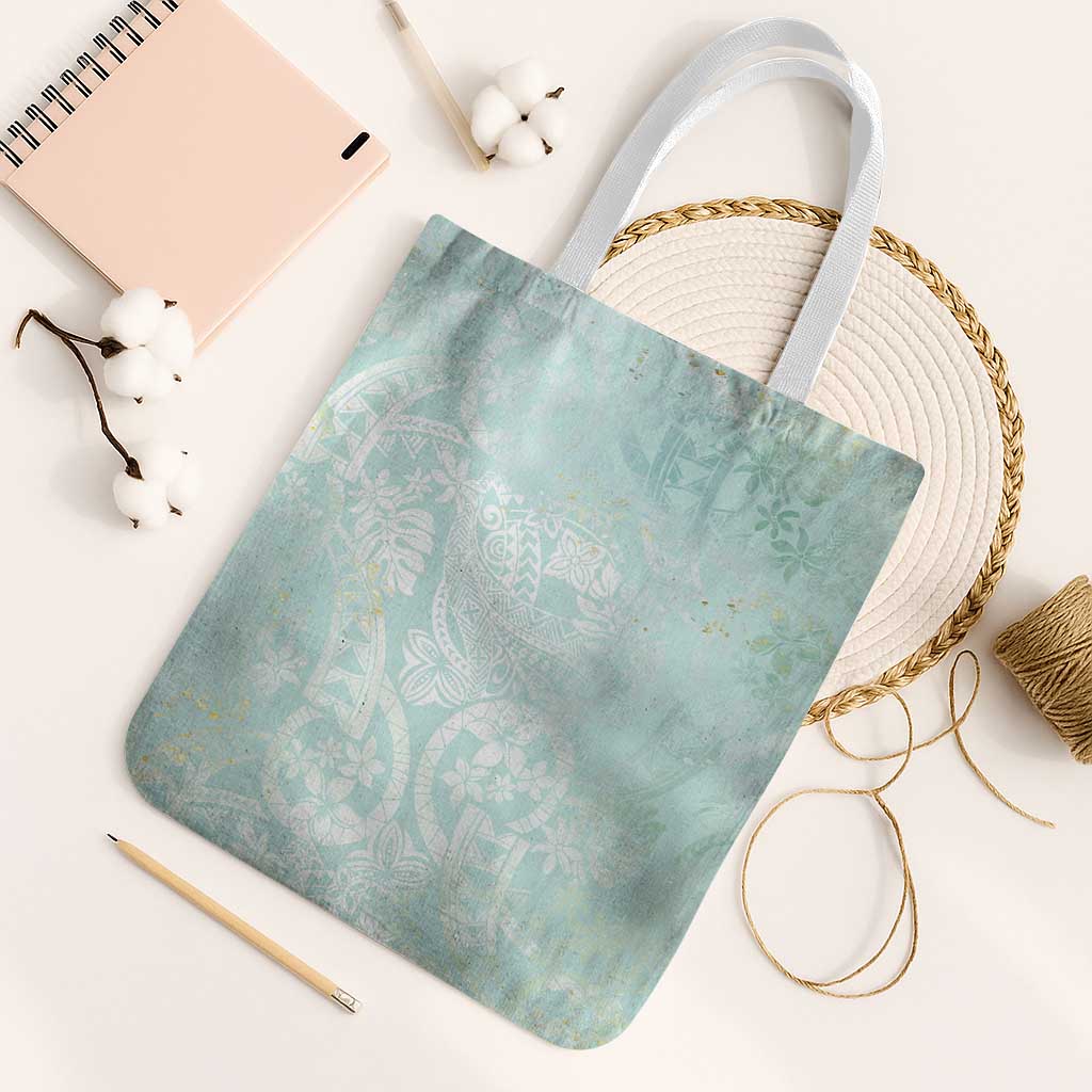 Polynesian Tiare Monstera Seafoam Green Tote Bag Liquid Style LT01 White Strap One Size Green - Polynesian Pride