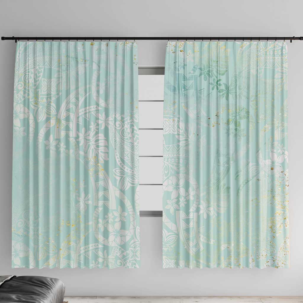 Polynesian Tiare Monstera Seafoam Green Window Curtain Liquid Style LT01 With Hooks Green - Polynesian Pride