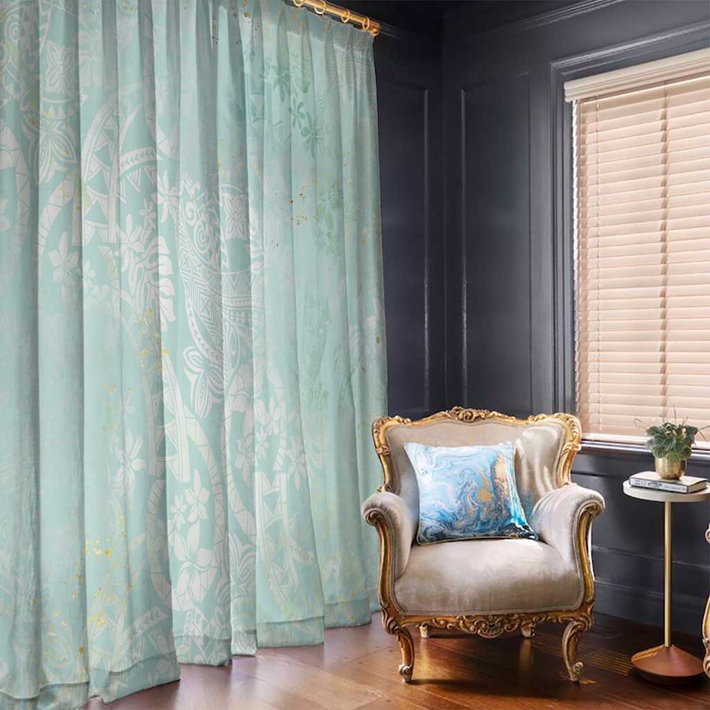 Polynesian Tiare Monstera Seafoam Green Window Curtain Liquid Style LT01 - Polynesian Pride