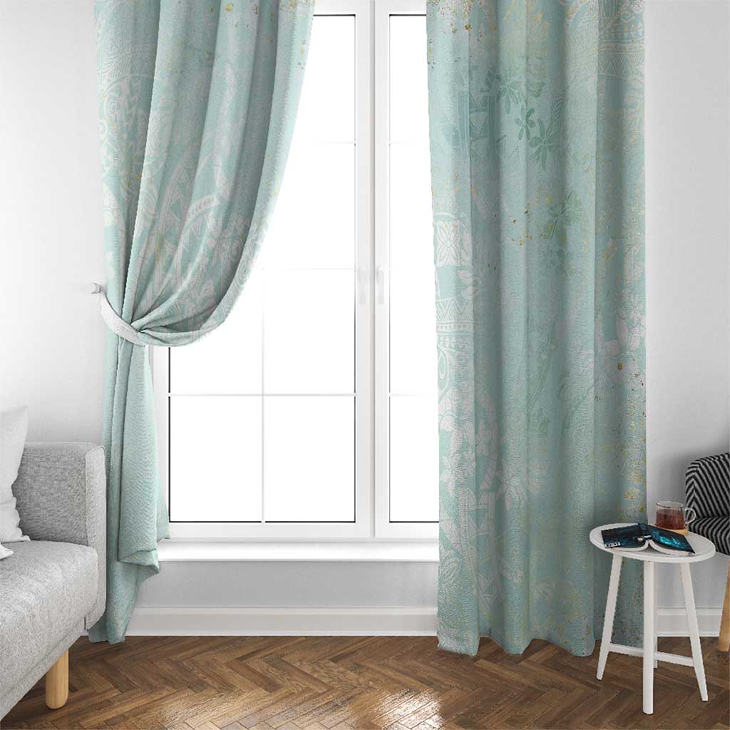 Polynesian Tiare Monstera Seafoam Green Window Curtain Liquid Style LT01 - Polynesian Pride
