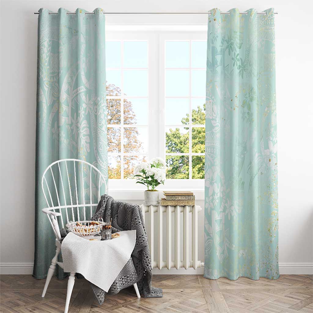 Polynesian Tiare Monstera Seafoam Green Window Curtain Liquid Style LT01 - Polynesian Pride
