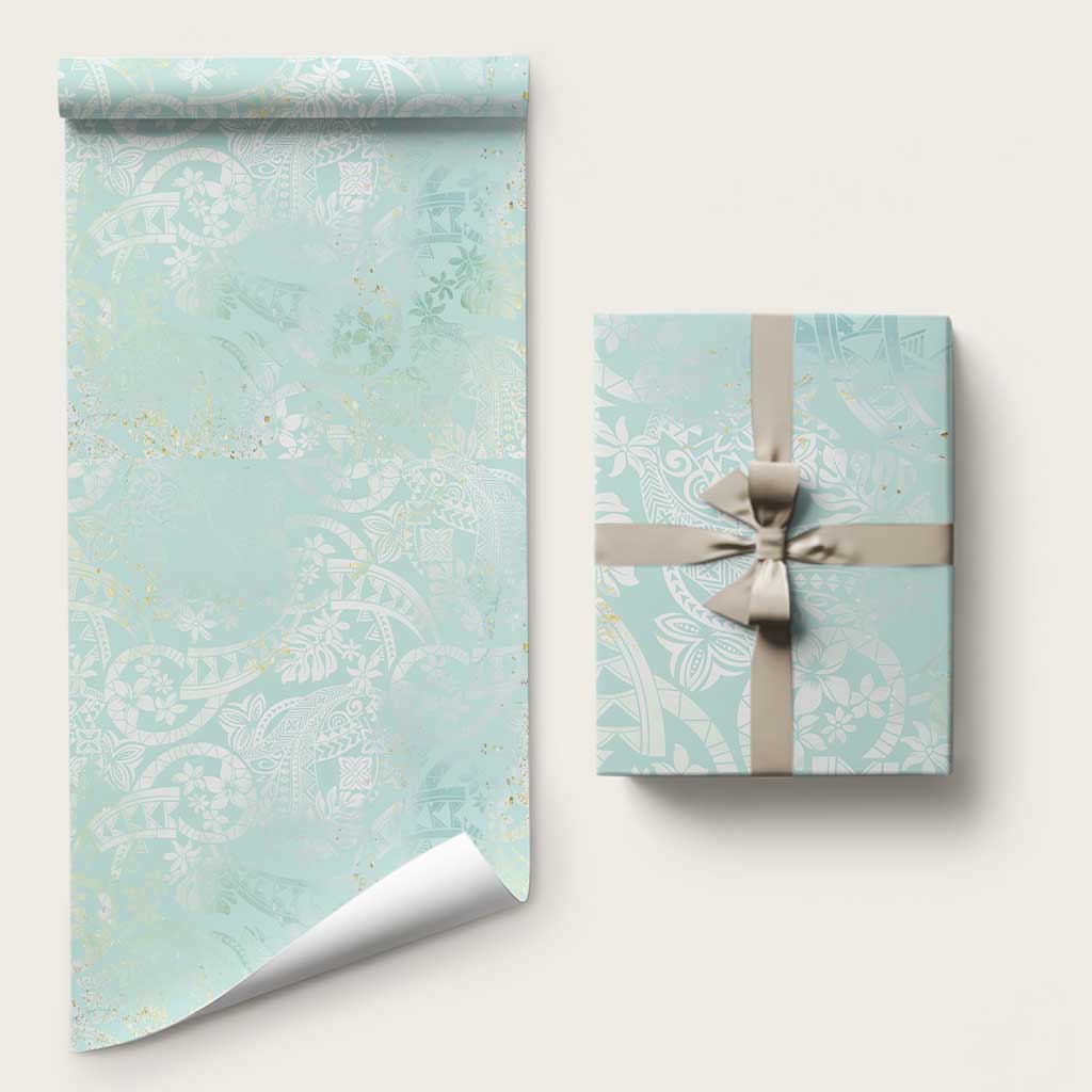 Polynesian Tiare Monstera Seafoam Green Wrapping Paper Liquid Style LT01 58" × 23" Green - Polynesian Pride