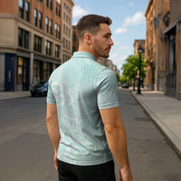 Polynesian Tiare Monstera Seafoam Green Zipper Polo Shirt Liquid Style LT01 - Polynesian Pride