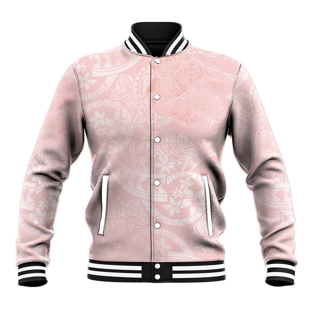 Polynesian Tiare Monstera Soft Pink Baseball Jacket Liquid Style LT01 Unisex Pink - Polynesian Pride