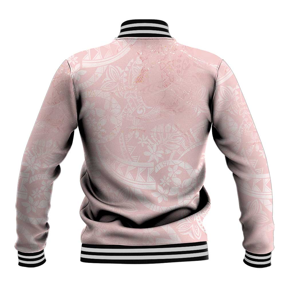 Polynesian Tiare Monstera Soft Pink Baseball Jacket Liquid Style LT01 - Polynesian Pride