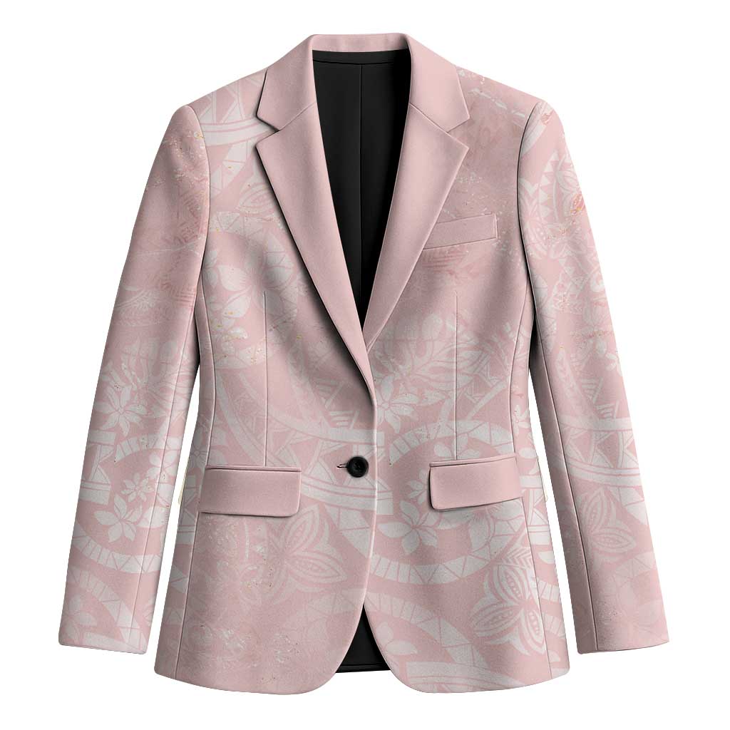 Polynesian Tiare Monstera Soft Pink Blazer Liquid Style LT01 Unisex Pink - Polynesian Pride