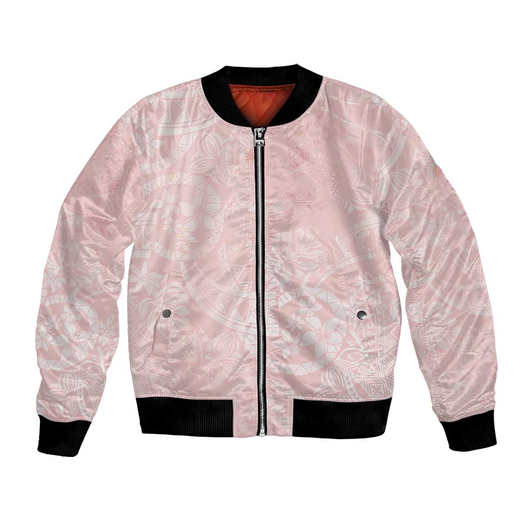 Polynesian Tiare Monstera Soft Pink Bomber Jacket Liquid Style LT01 Unisex Pink - Polynesian Pride