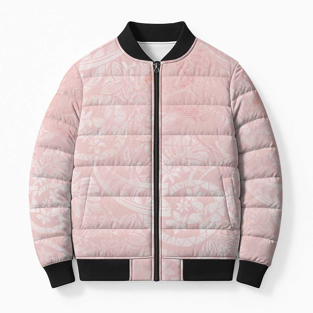 Polynesian Tiare Monstera Soft Pink Bomber Puffer Jacket Liquid Style LT01 Unisex Pink - Polynesian Pride