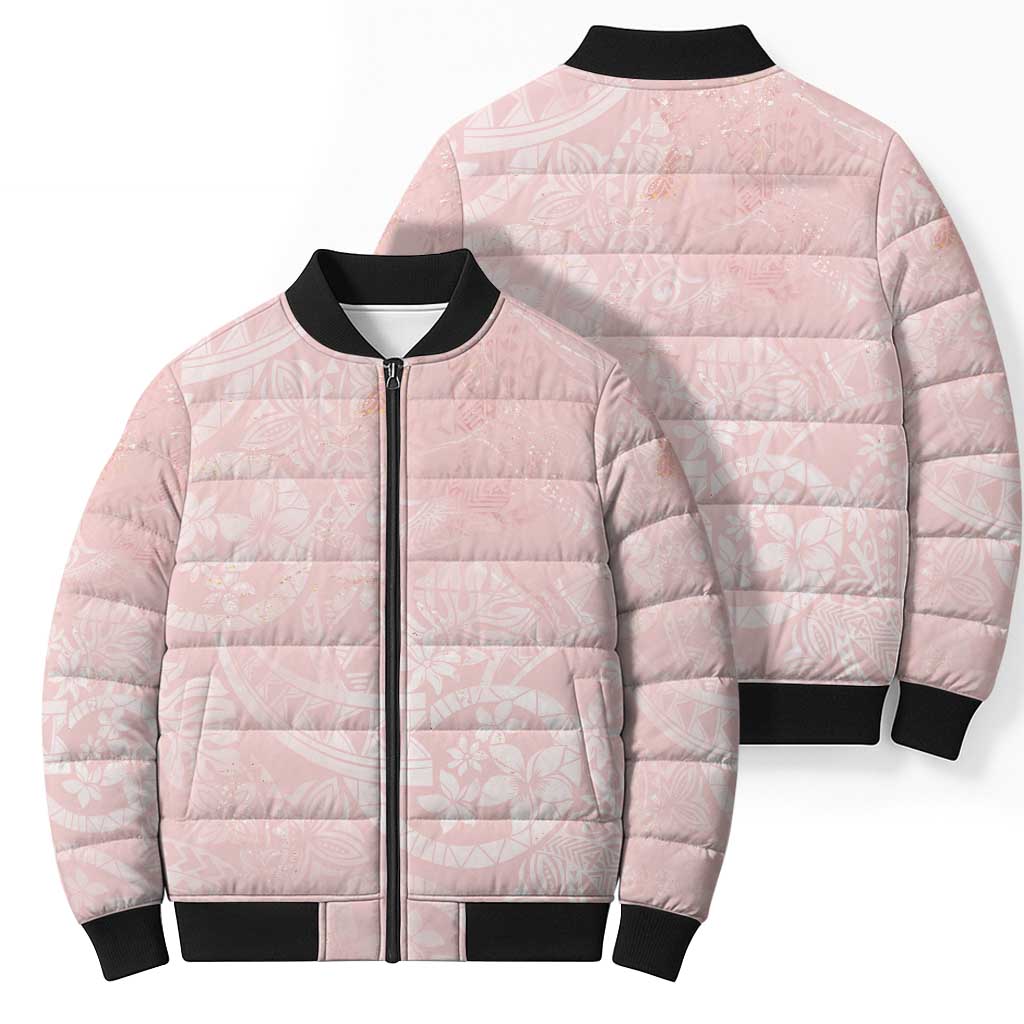 Polynesian Tiare Monstera Soft Pink Bomber Puffer Jacket Liquid Style LT01 - Polynesian Pride