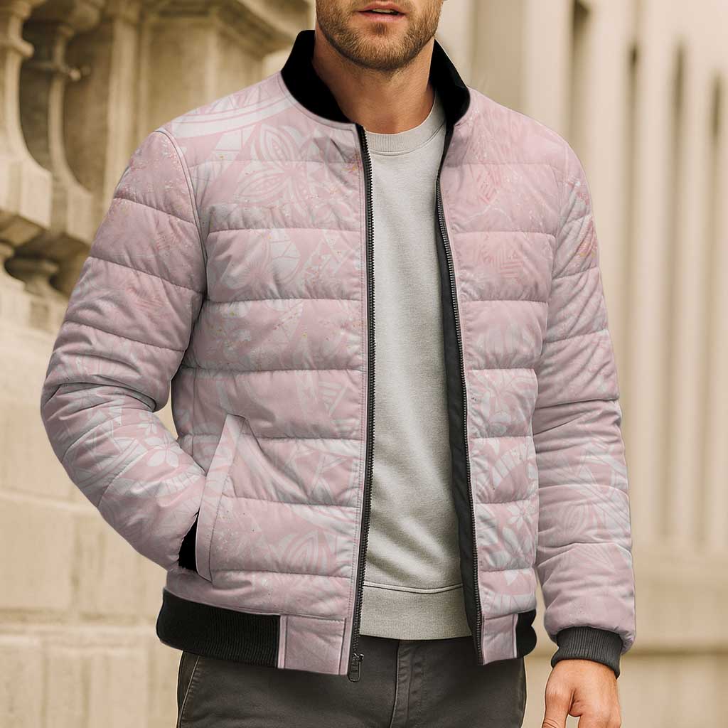 Polynesian Tiare Monstera Soft Pink Bomber Puffer Jacket Liquid Style LT01 - Polynesian Pride