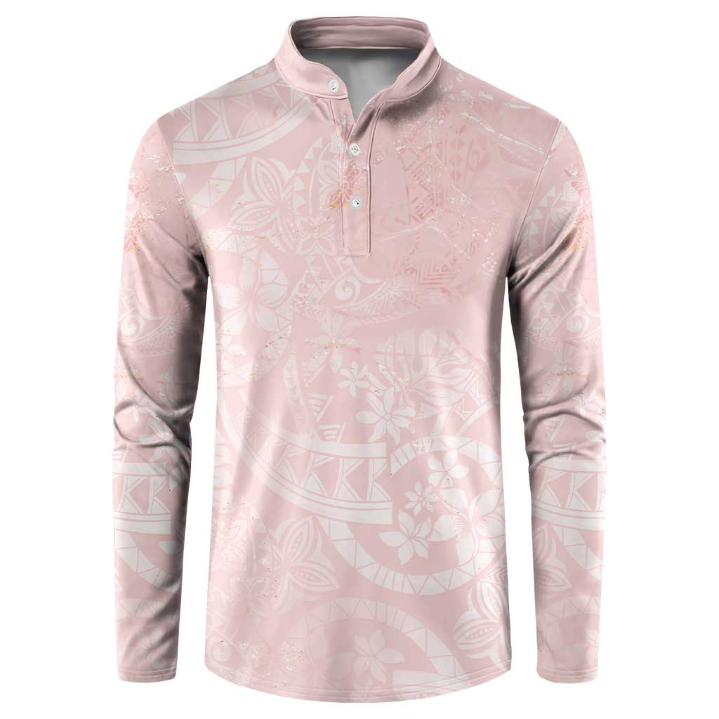 Polynesian Tiare Monstera Soft Pink Button Sweatshirt Liquid Style LT01 Pink - Polynesian Pride