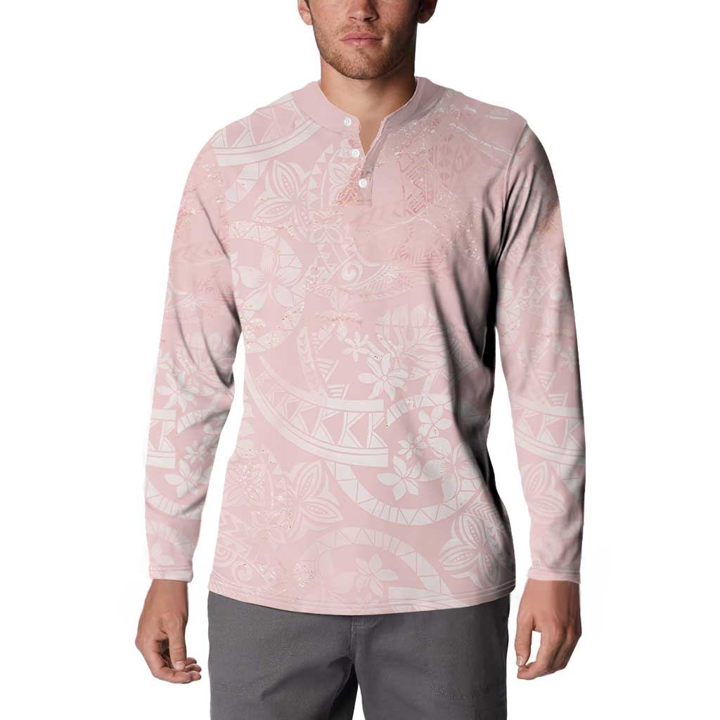 Polynesian Tiare Monstera Soft Pink Button Sweatshirt Liquid Style LT01 - Polynesian Pride
