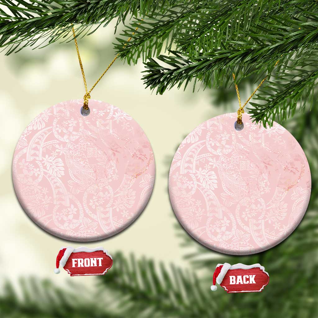 Polynesian Tiare Monstera Soft Pink Ceramic Ornament Liquid Style LT01 Circle Pink - Polynesian Pride