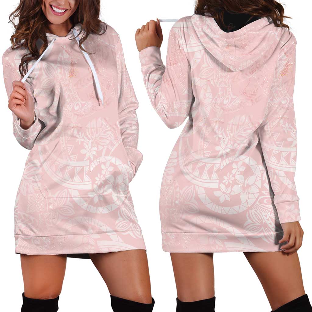 Polynesian Tiare Monstera Soft Pink Hoodie Dress Liquid Style LT01 - Polynesian Pride