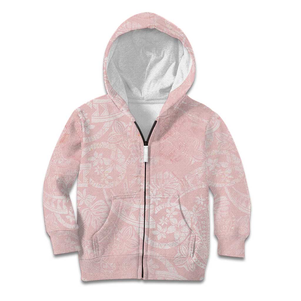 Polynesian Tiare Monstera Soft Pink Kid Hoodie Liquid Style LT01 Zip Hoodie Pink - Polynesian Pride