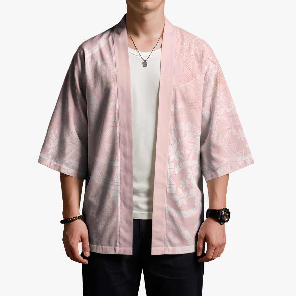 Polynesian Tiare Monstera Soft Pink Kimono Liquid Style LT01 - Polynesian Pride