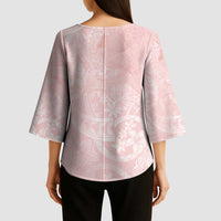 Polynesian Tiare Monstera Soft Pink Kimono Sleeve Blouse Liquid Style LT01 - Polynesian Pride