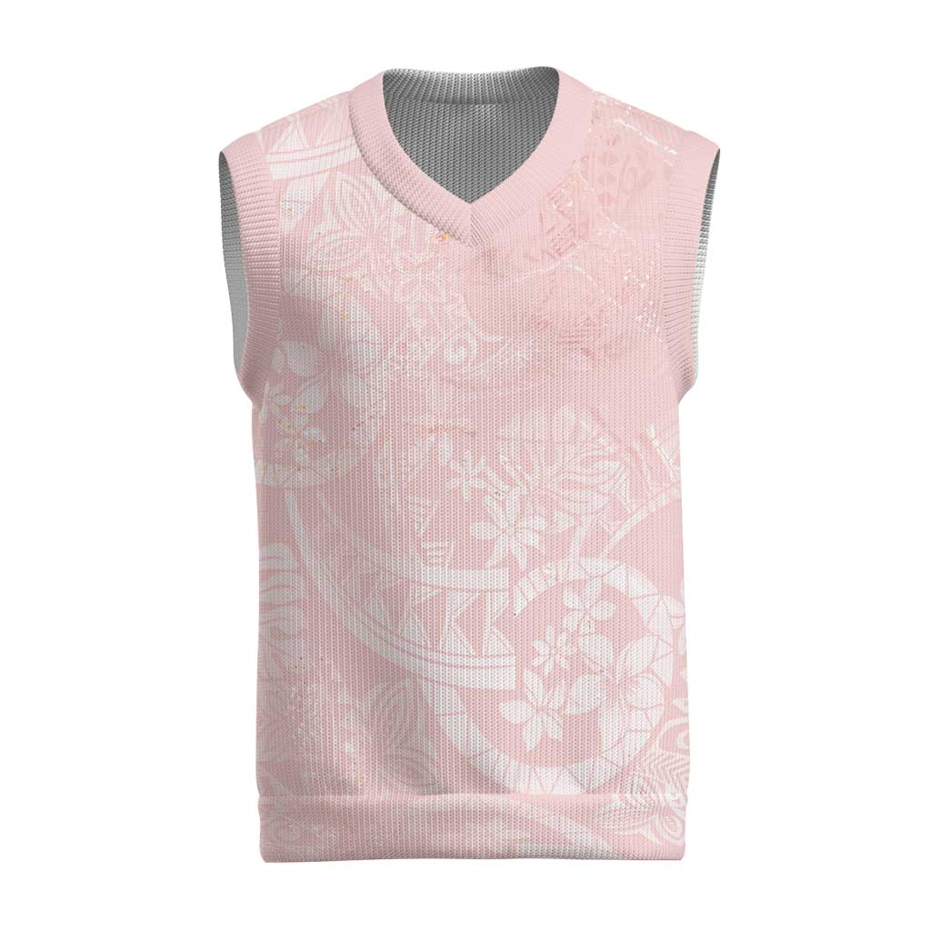 Polynesian Tiare Monstera Soft Pink Christmas Knitted V-Neck Vest Liquid Style LT01 Pink - Polynesian Pride