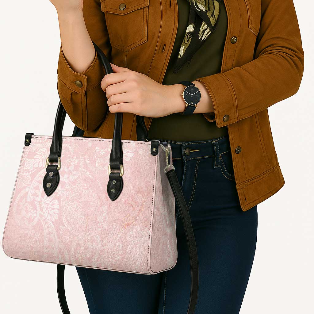 Polynesian Tiare Monstera Soft Pink Leather Bag Liquid Style LT01 - Polynesian Pride