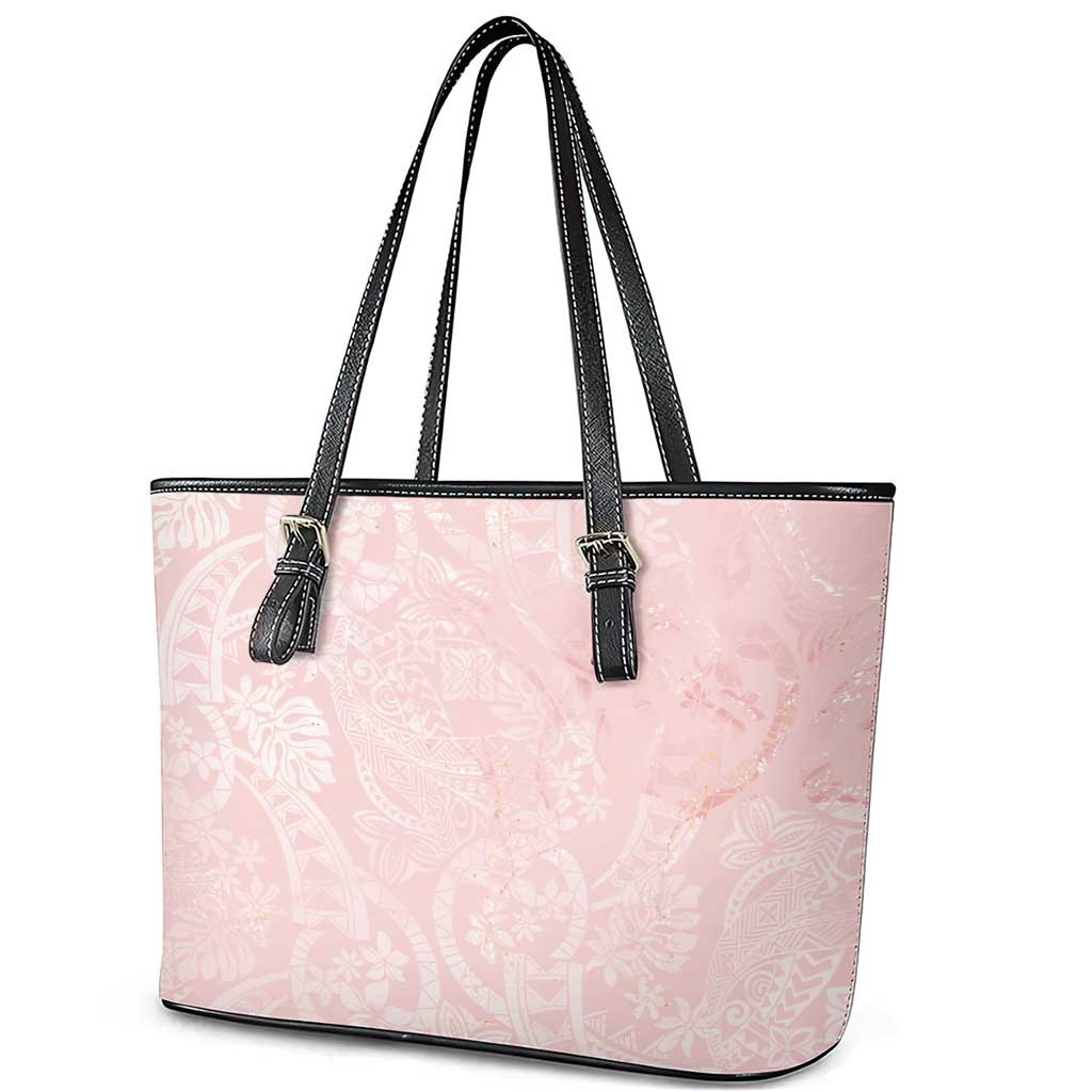 Polynesian Tiare Monstera Soft Pink Leather Tote Bag Liquid Style LT01 - Polynesian Pride