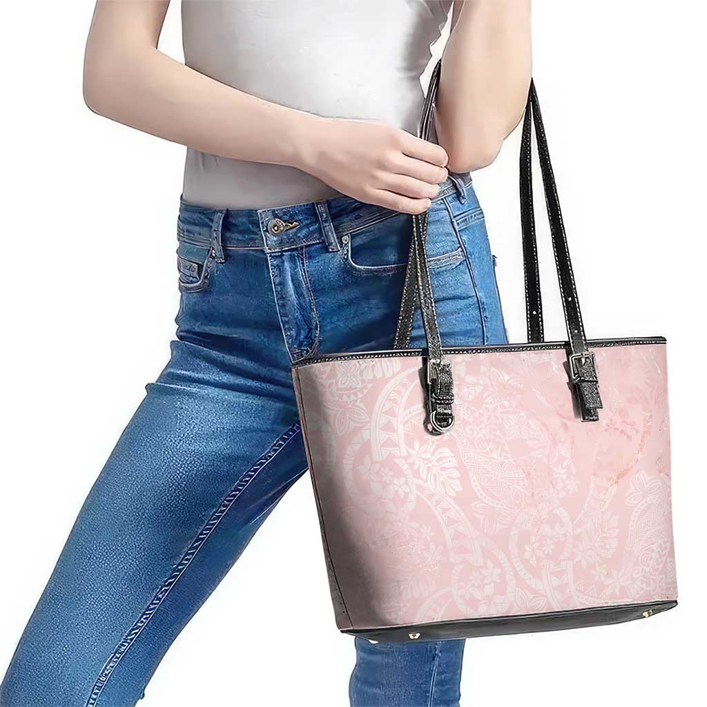 Polynesian Tiare Monstera Soft Pink Leather Tote Bag Liquid Style LT01 - Polynesian Pride