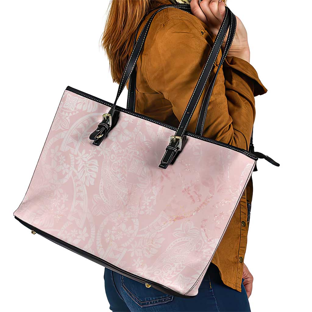 Polynesian Tiare Monstera Soft Pink Leather Tote Bag Liquid Style LT01 - Polynesian Pride