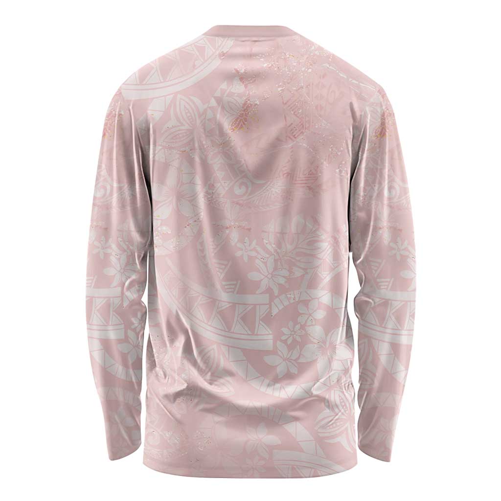 Polynesian Tiare Monstera Soft Pink Long Sleeve Shirt Liquid Style LT01 - Polynesian Pride