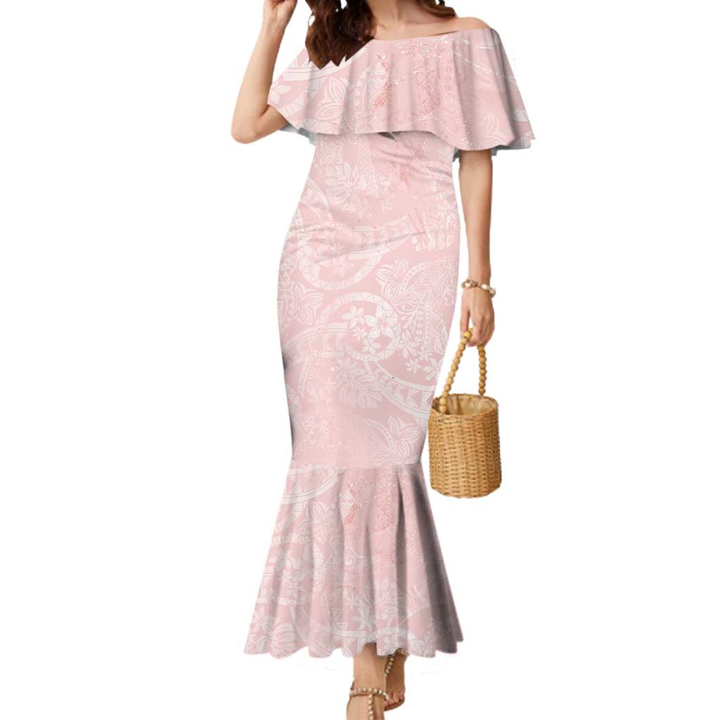 Polynesian Tiare Monstera Soft Pink Mermaid Dress Liquid Style LT01 Women Pink - Polynesian Pride