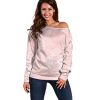 Polynesian Tiare Monstera Soft Pink Off Shoulder Sweater Liquid Style LT01 Women Pink - Polynesian Pride