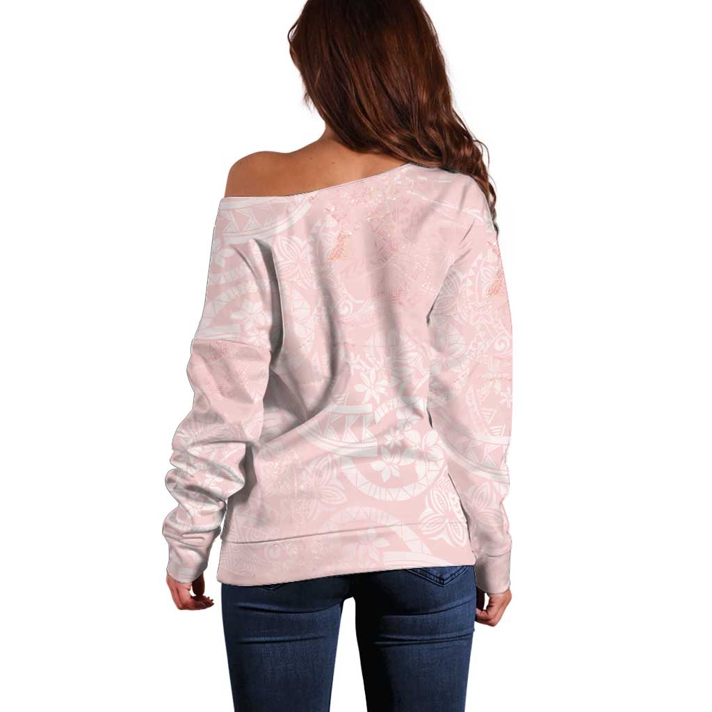 Polynesian Tiare Monstera Soft Pink Off Shoulder Sweater Liquid Style LT01 - Polynesian Pride