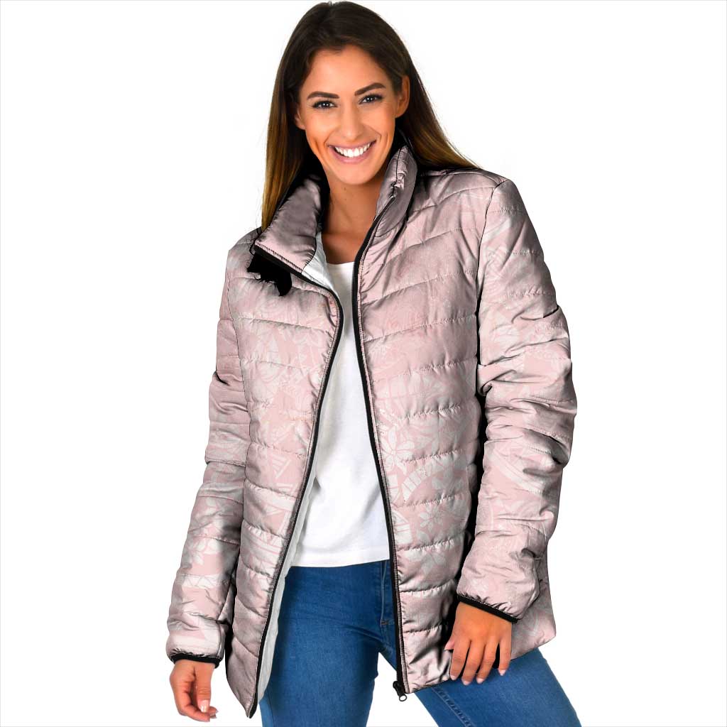 Polynesian Tiare Monstera Soft Pink Padded Jacket Liquid Style LT01 Women Pink - Polynesian Pride