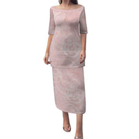Polynesian Tiare Monstera Soft Pink Puletasi Liquid Style LT01 Long Dress Pink - Polynesian Pride
