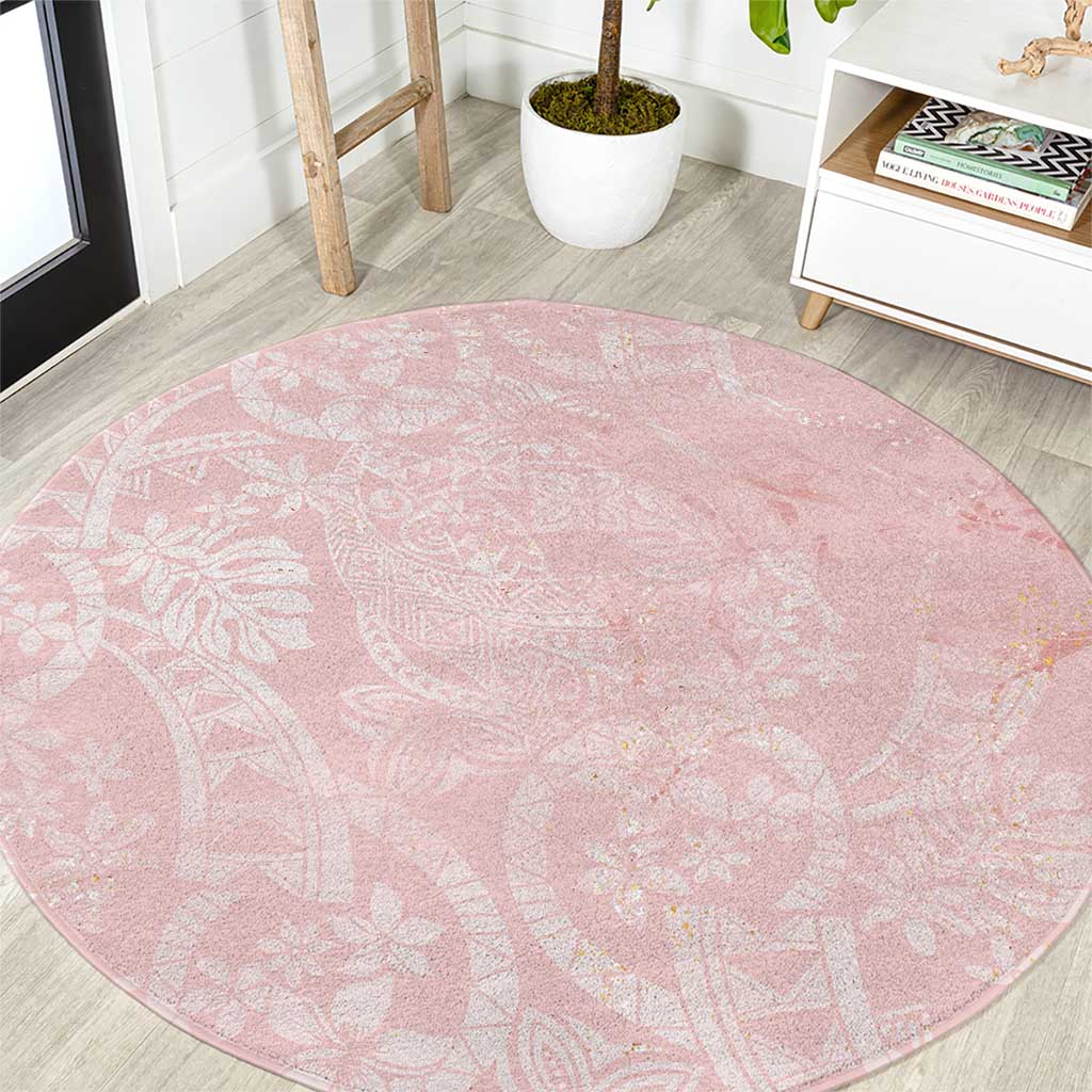 Polynesian Tiare Monstera Soft Pink Round Carpet Liquid Style LT01 Pink - Polynesian Pride