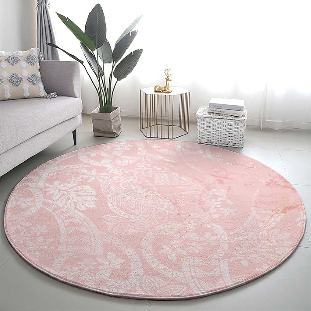 Polynesian Tiare Monstera Soft Pink Round Carpet Liquid Style LT01 - Polynesian Pride