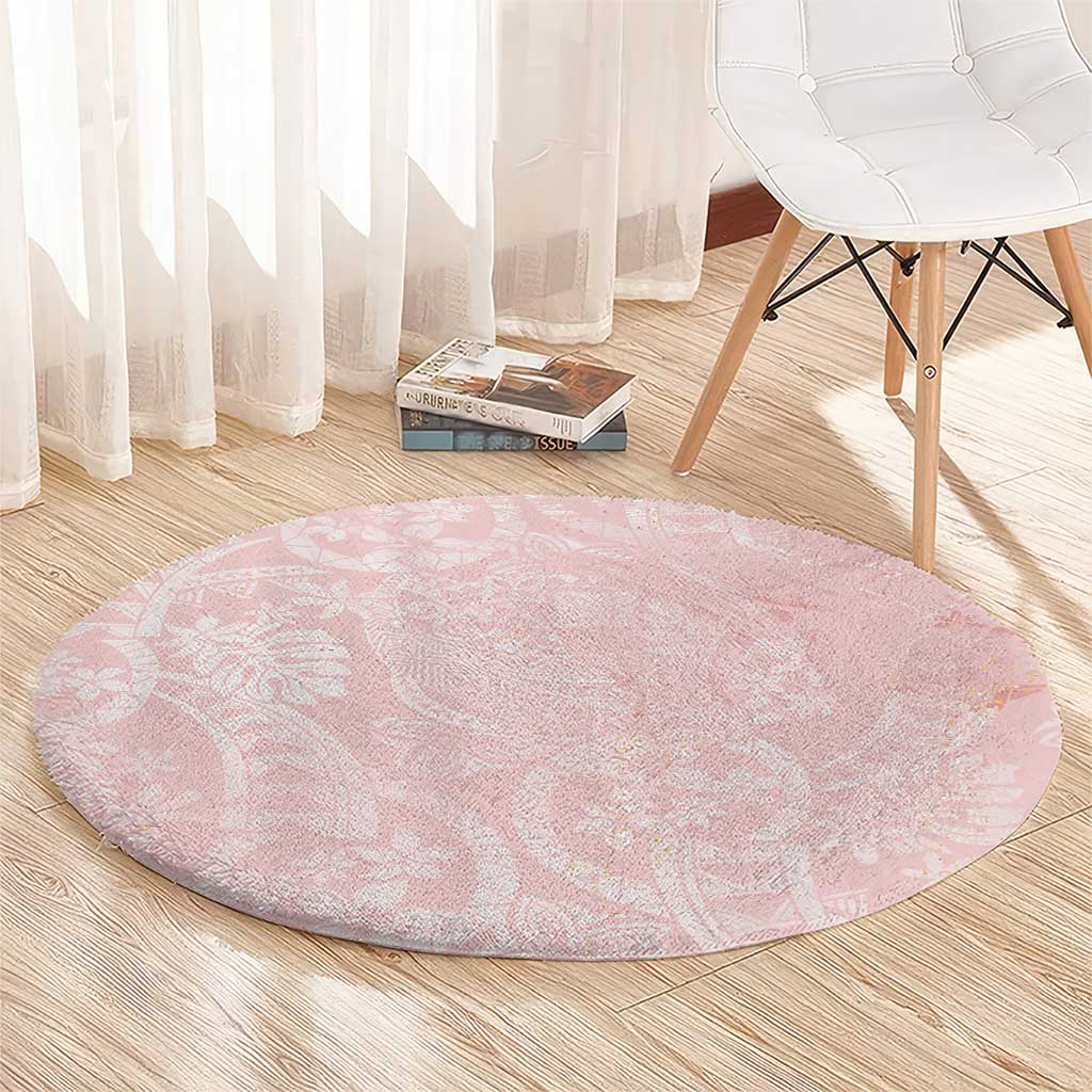 Polynesian Tiare Monstera Soft Pink Round Carpet Liquid Style LT01 - Polynesian Pride