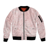 Polynesian Tiare Monstera Soft Pink Sleeve Zip Bomber Jacket Liquid Style LT01 Unisex Pink - Polynesian Pride