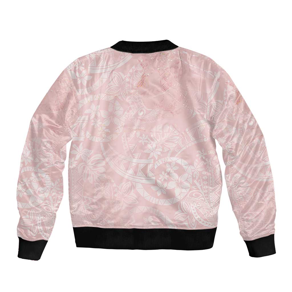 Polynesian Tiare Monstera Soft Pink Sleeve Zip Bomber Jacket Liquid Style LT01 - Polynesian Pride