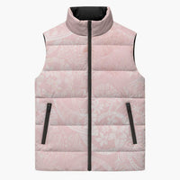 Polynesian Tiare Monstera Soft Pink Sleeveless Puffer Jacket Liquid Style LT01 Unisex Pink - Polynesian Pride