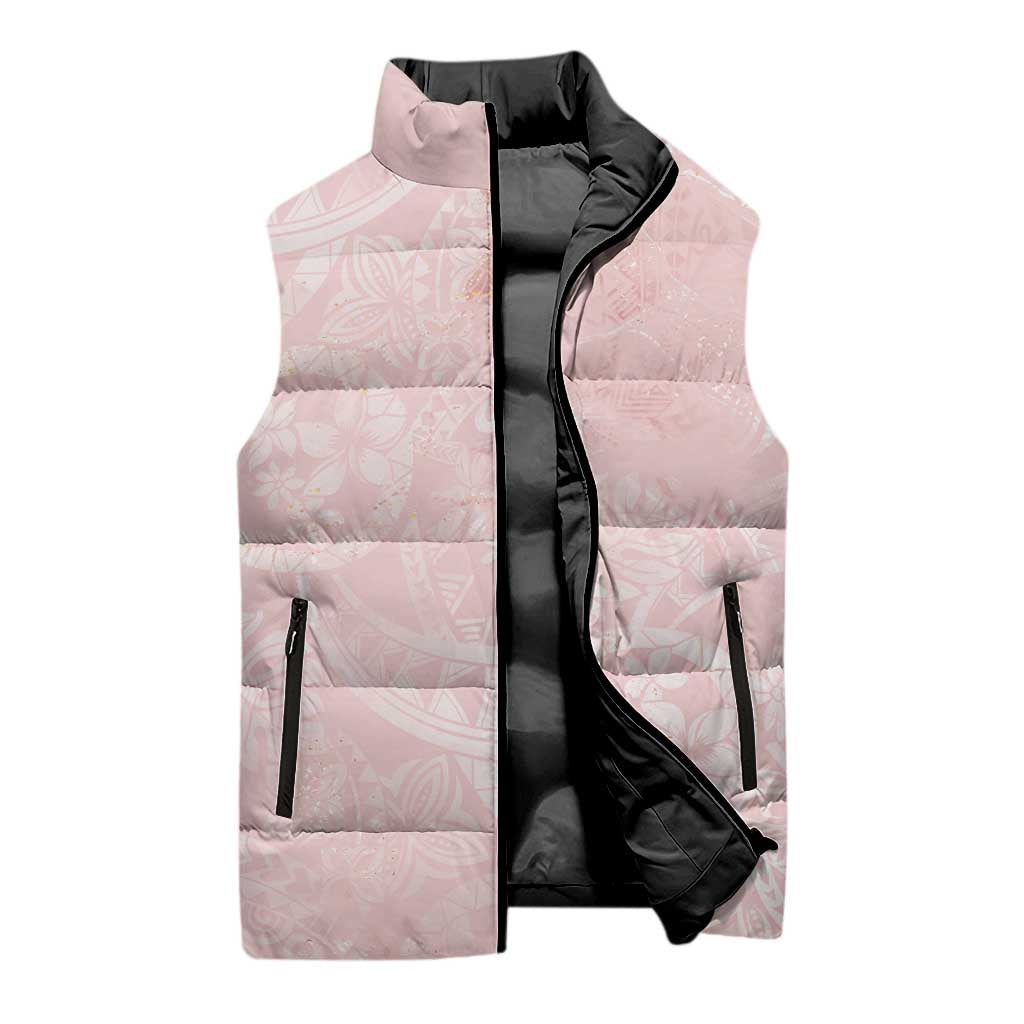 Polynesian Tiare Monstera Soft Pink Sleeveless Puffer Jacket Liquid Style LT01 - Polynesian Pride