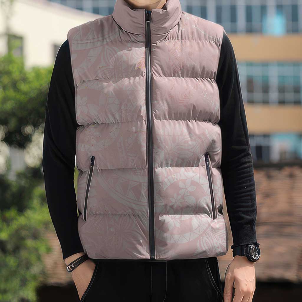 Polynesian Tiare Monstera Soft Pink Sleeveless Puffer Jacket Liquid Style LT01 - Polynesian Pride