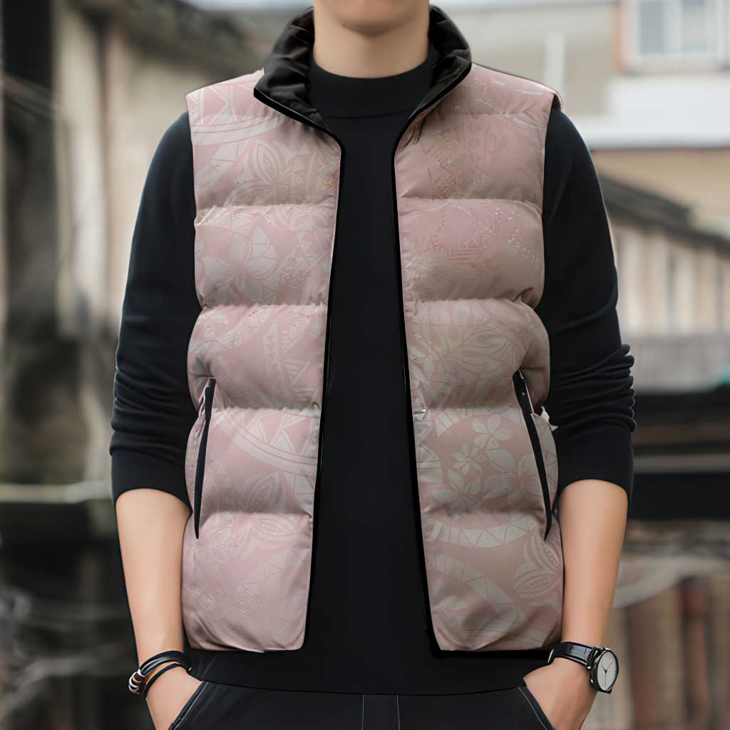 Polynesian Tiare Monstera Soft Pink Sleeveless Puffer Jacket Liquid Style LT01 - Polynesian Pride