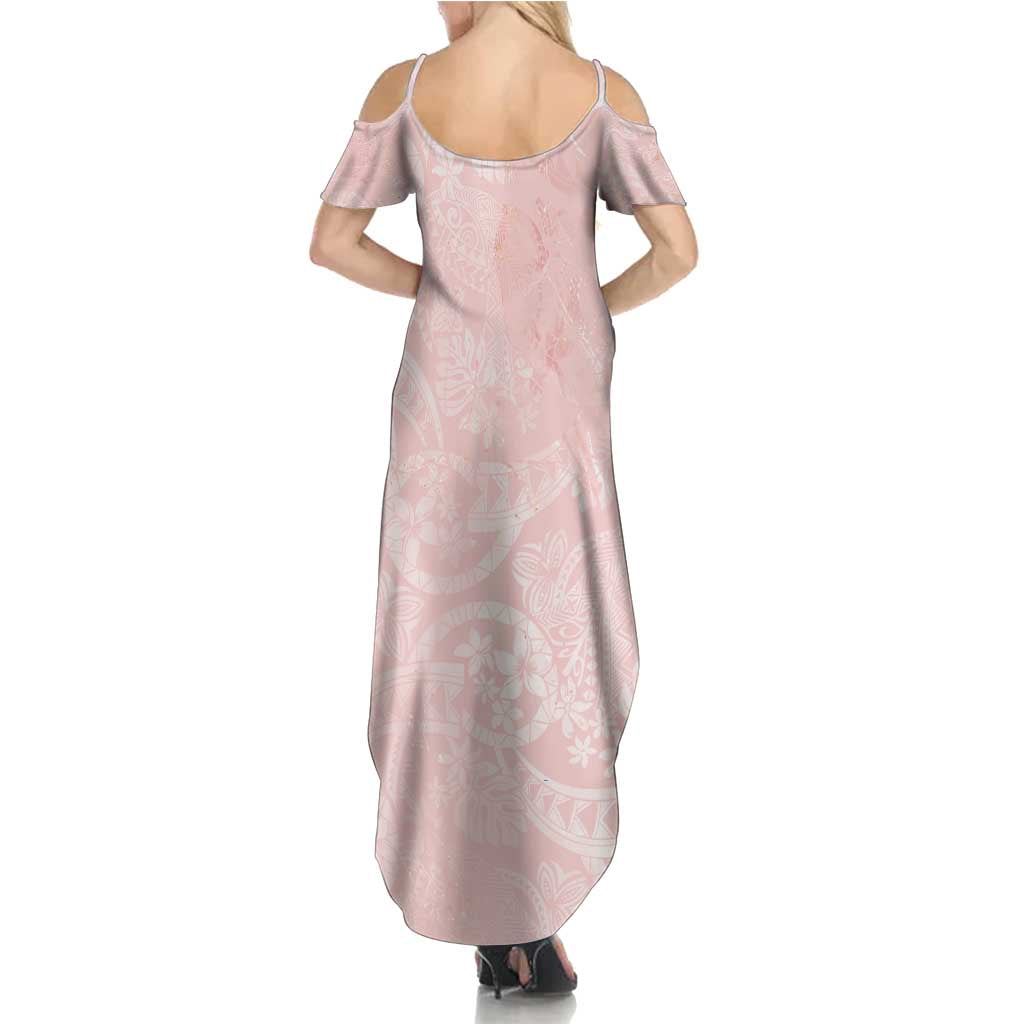 Polynesian Tiare Monstera Soft Pink Summer Maxi Dress Liquid Style LT01 - Polynesian Pride