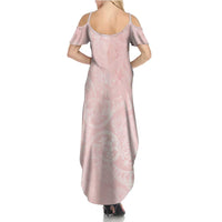 Polynesian Tiare Monstera Soft Pink Summer Maxi Dress Liquid Style LT01 - Polynesian Pride