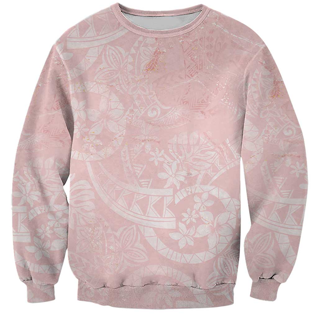 Polynesian Tiare Monstera Soft Pink Sweatshirt Liquid Style LT01 Unisex Pink - Polynesian Pride