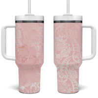 Polynesian Tiare Monstera Soft Pink Tumbler With Handle Liquid Style LT01 One Size: 40 oz Pink - Polynesian Pride