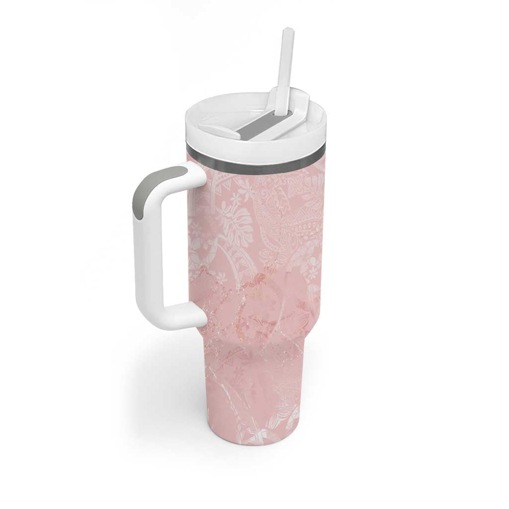 Polynesian Tiare Monstera Soft Pink Tumbler With Handle Liquid Style LT01 - Polynesian Pride