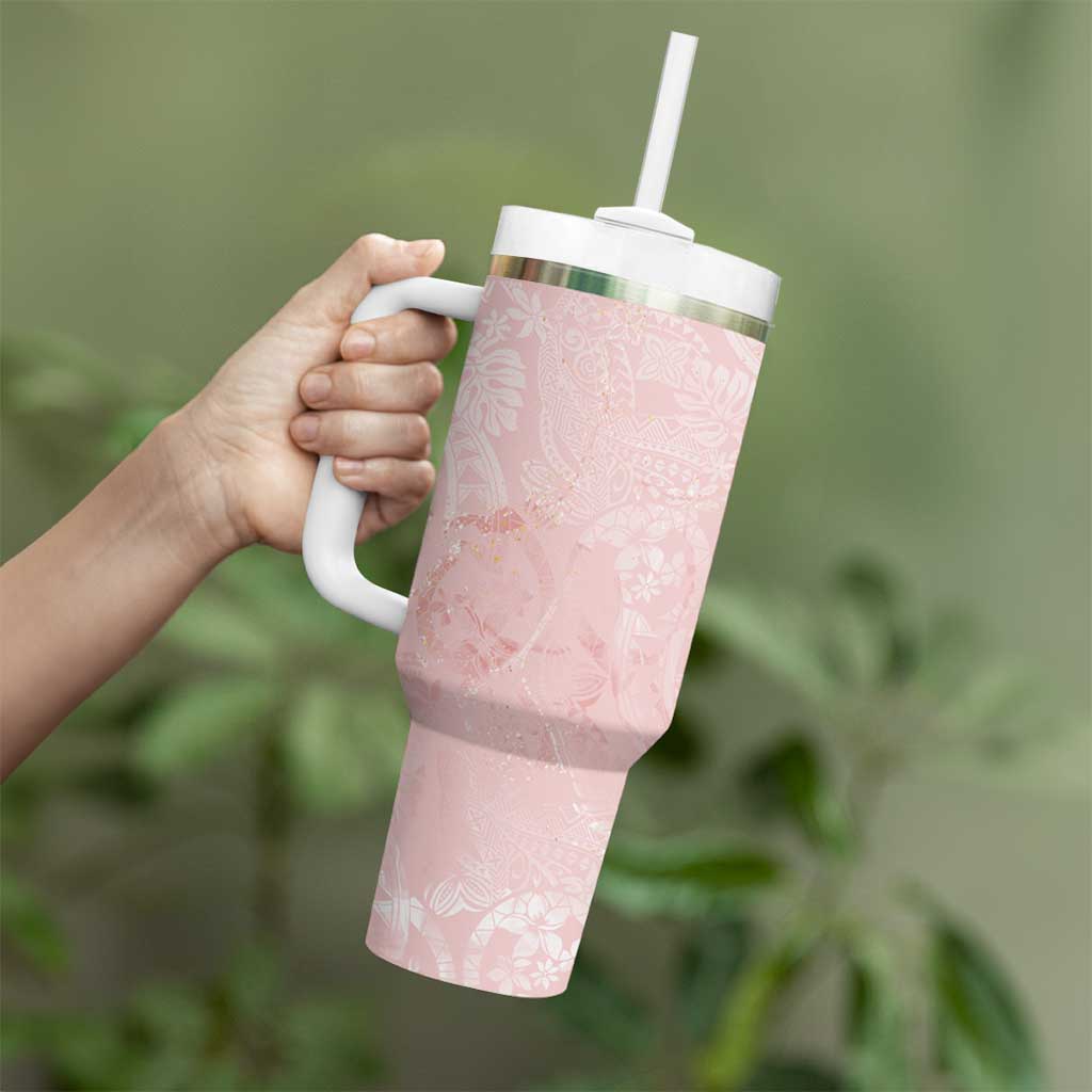 Polynesian Tiare Monstera Soft Pink Tumbler With Handle Liquid Style LT01 - Polynesian Pride
